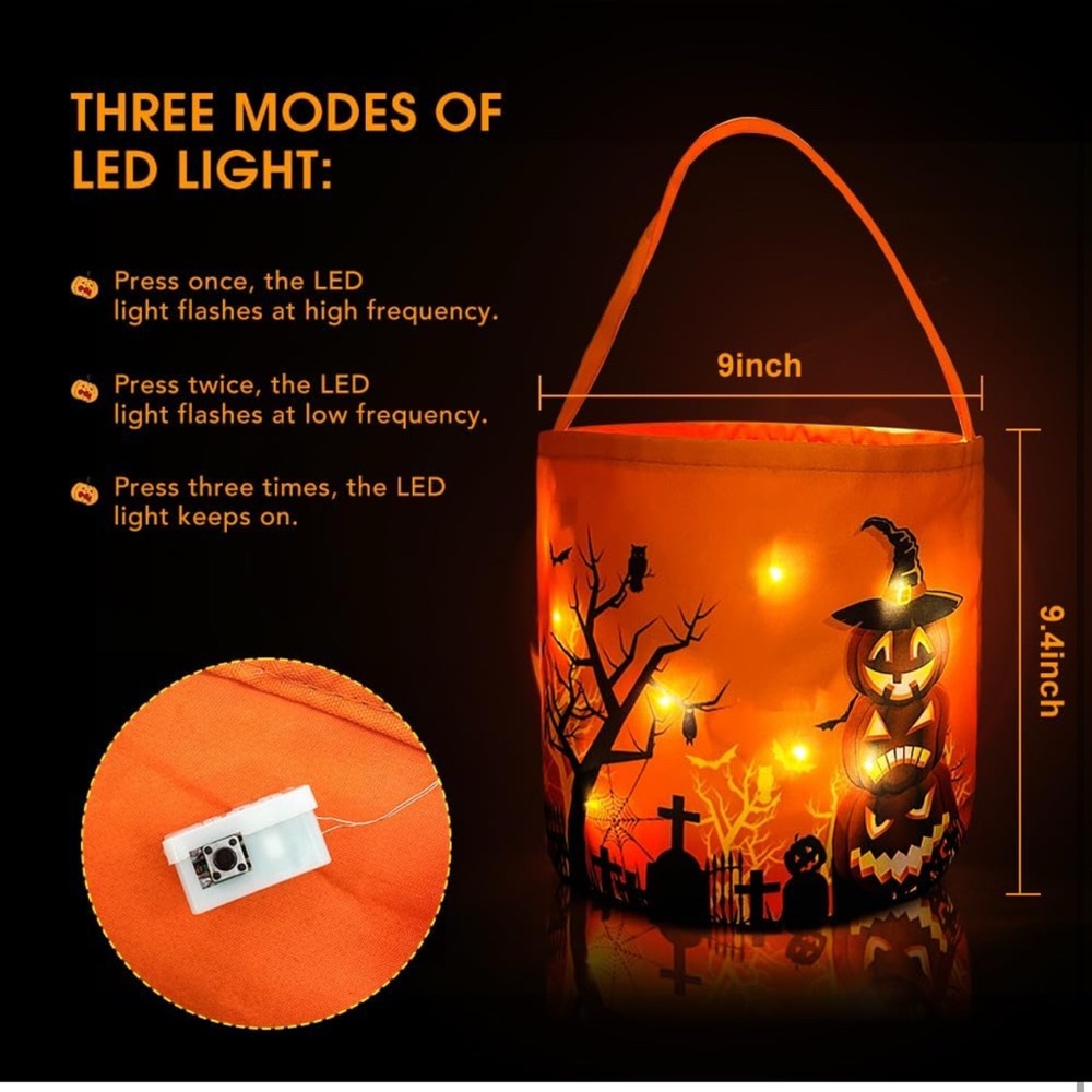 LED LIGHT UP HALLOWEEN CANDY TOTES